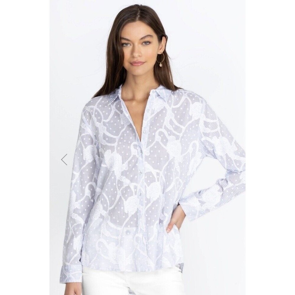 Johnny‎ Was FLORE SEERSUCKER BUTTON DOWN SHIRT Sz XS